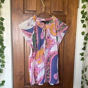 HARVE BENARD Ruffled Blouse Multicolor Spring Paisley Retro Print | S